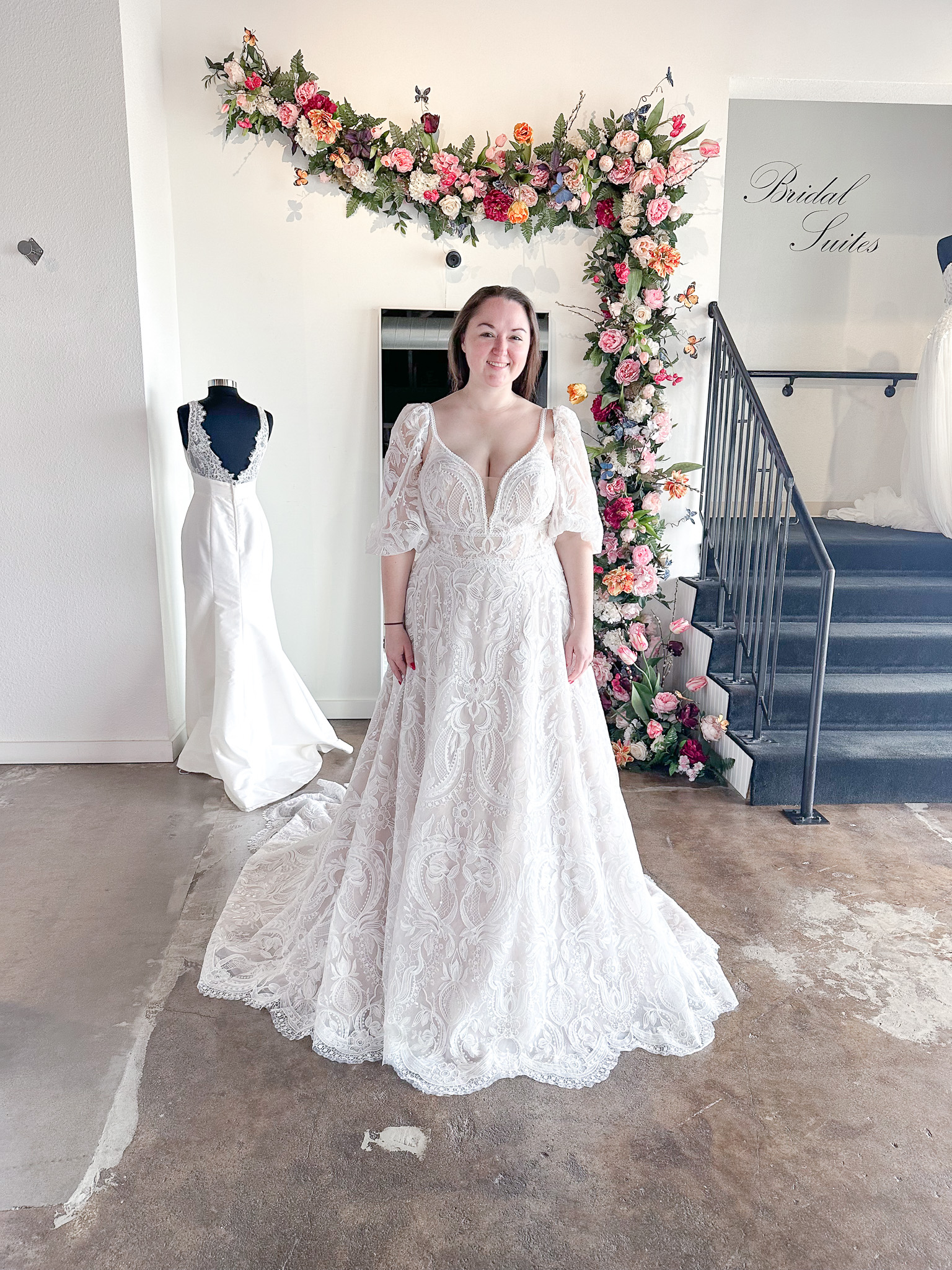 Model wearing a Haley Mai Bridal wedding dress at Bliss Bridal Salon in Fort Worth.