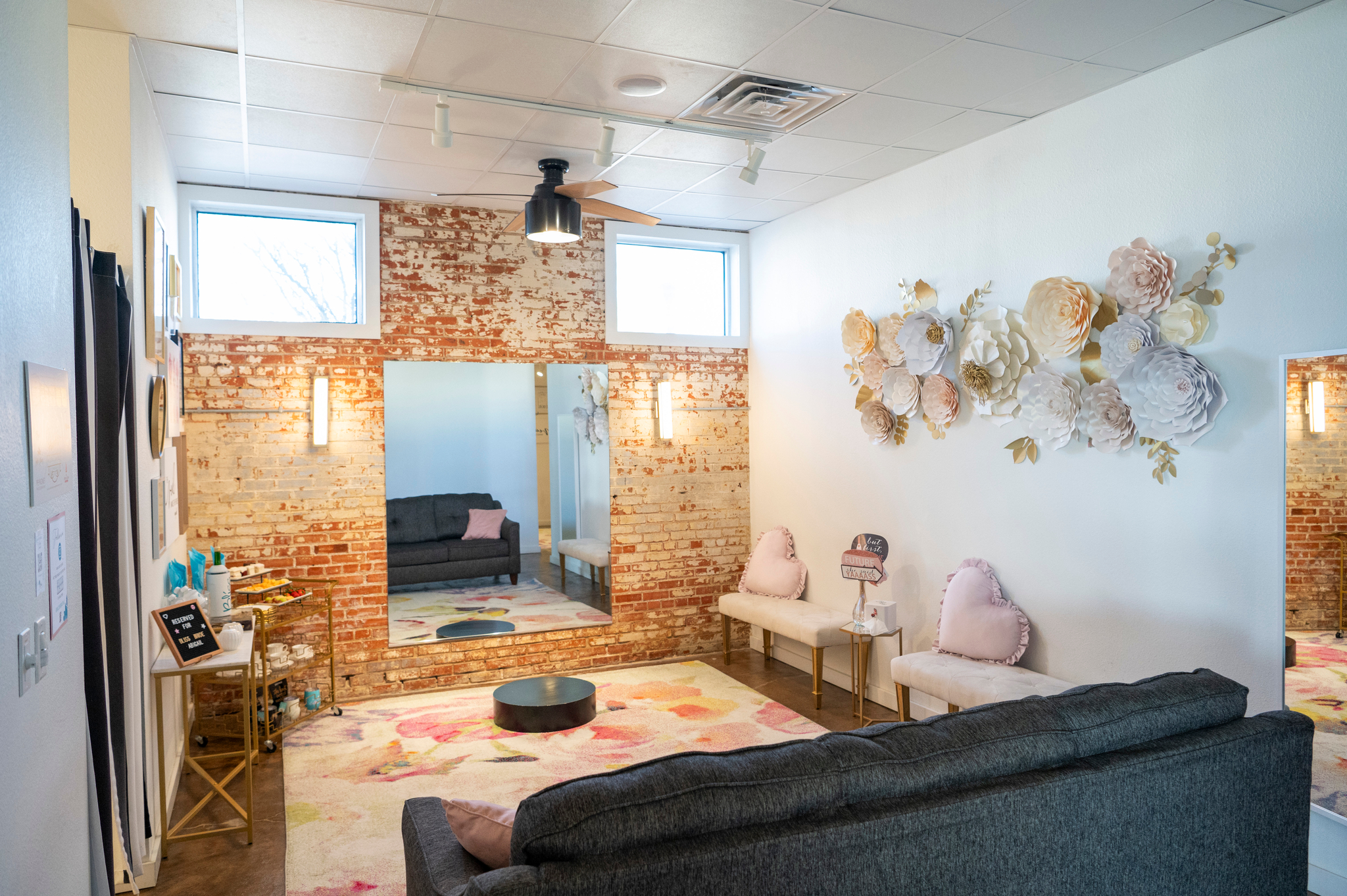 Luxe Bridal Appointment Suite at Bliss Bridal Salon – Private Dressing Room with Sweet Treats & Champagne, Photo by Courtney Lynn Photography