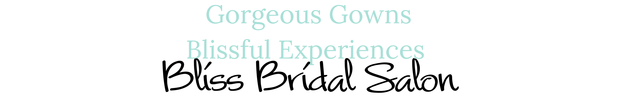 Text graphic reading “Gorgeous Gowns, Blissful Experiences” with Bliss Bridal Salon branding